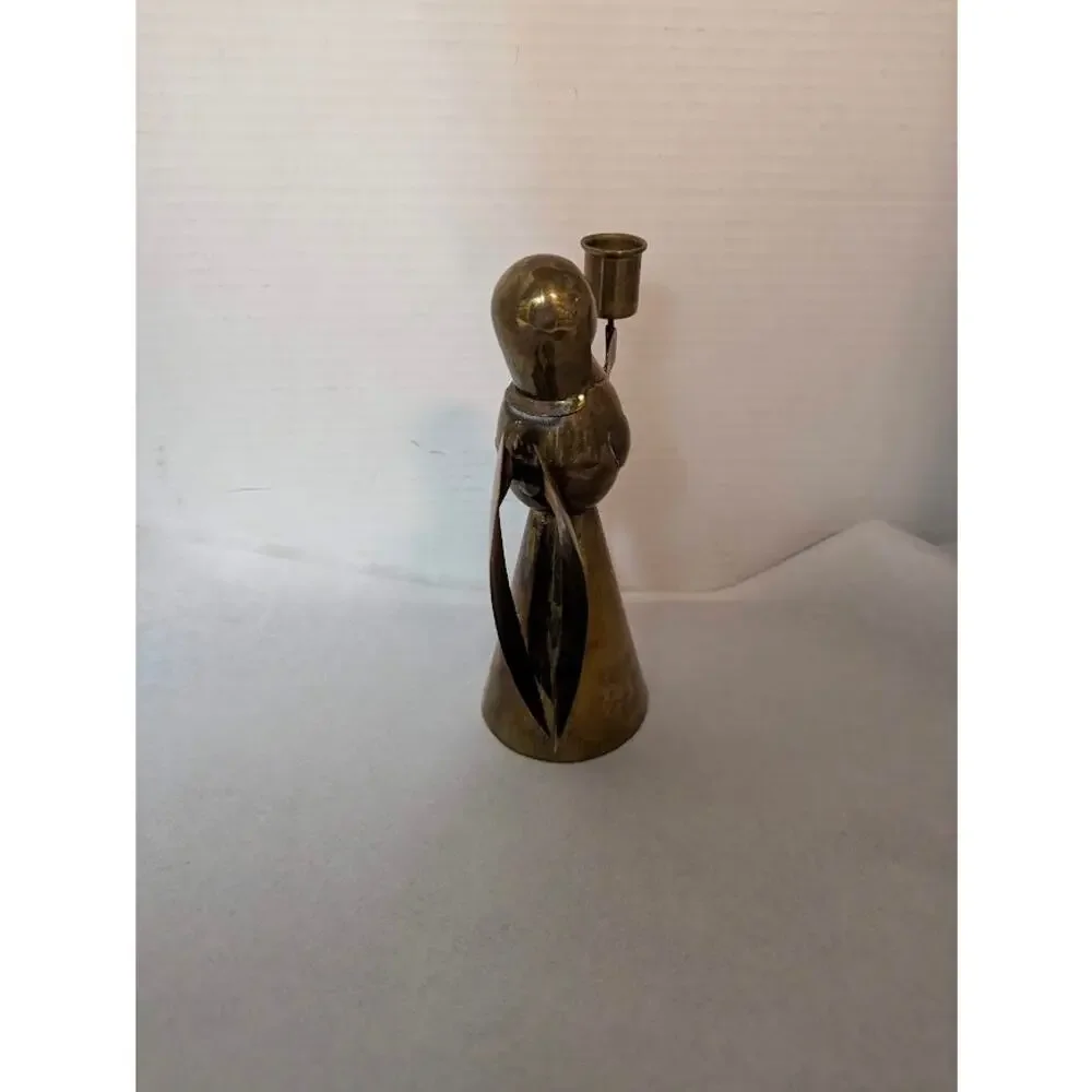 Vintage Brass Mexican Angel Candle Holder - Handcrafted Mid-Century Folk Art